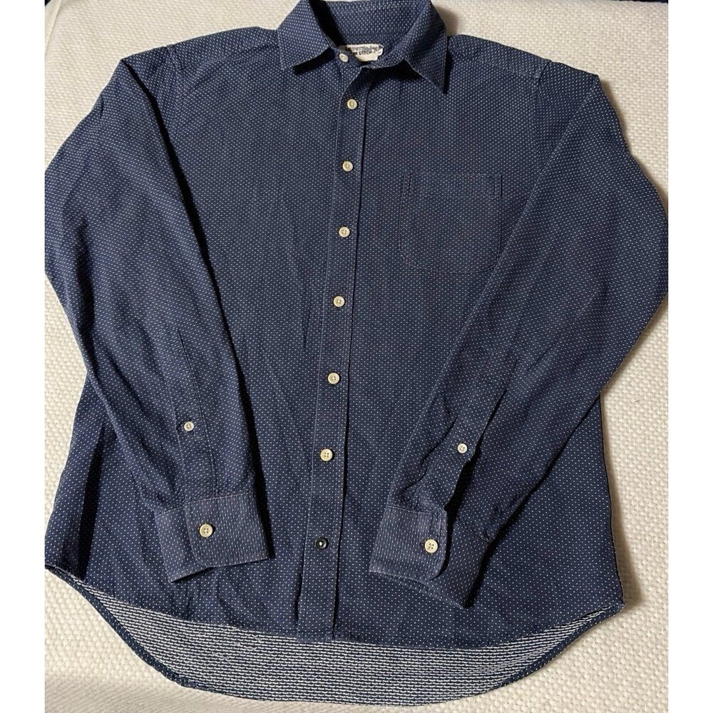 Taylor Stitch Men’s Button Down Shirt Navy Blue Micro Dot Size 40